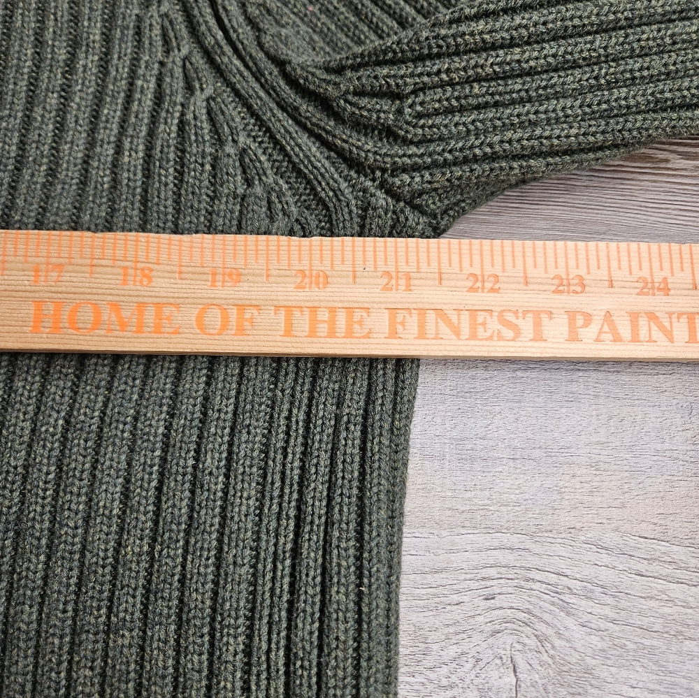 Land's End 90s Y2K Style Zip Front Cardigan Sweater Cable Knit Army Green Large - Picture 13 of 13
